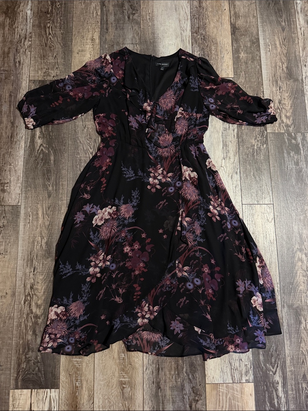 Lane Bryant Black Midi Dress with Purple and Mauve Floral